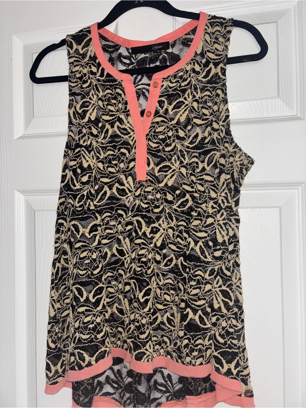 Sugarlips Black Lace Tank with Coral Trim